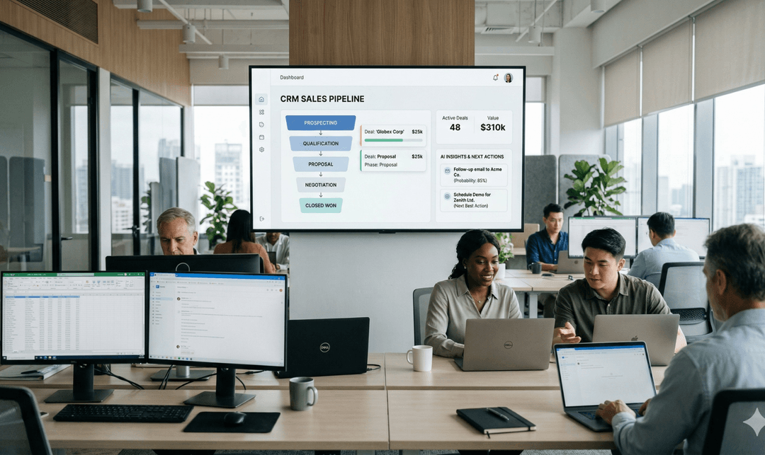 There is a sales dashboard which has AI crm features and next steps
